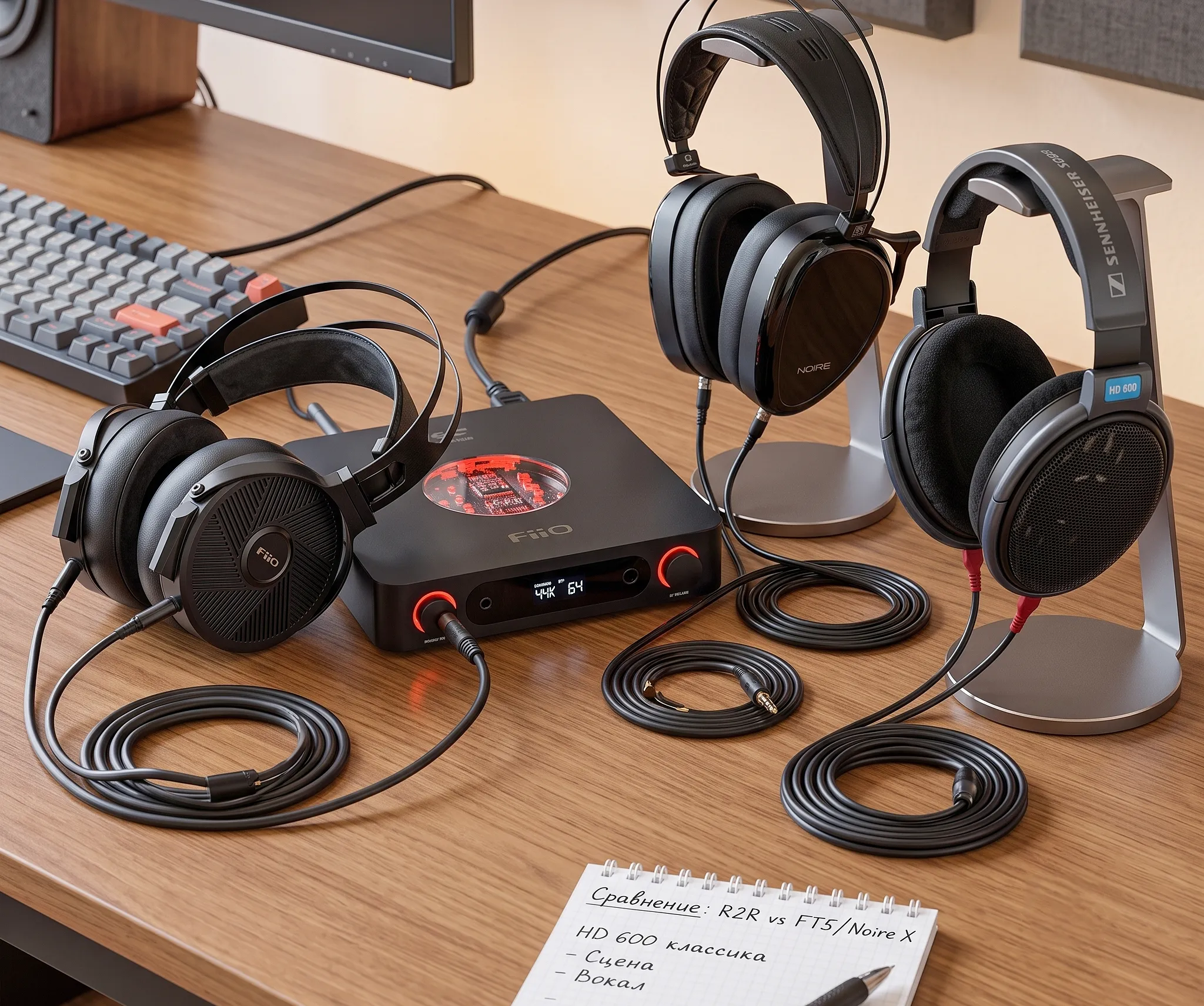 Тестирование звучания ЦАП усилителя FiiO K13 R2R с наушниками FiiO FT5, Dan Clark Audio Noire X и Sennheiser HD 600.