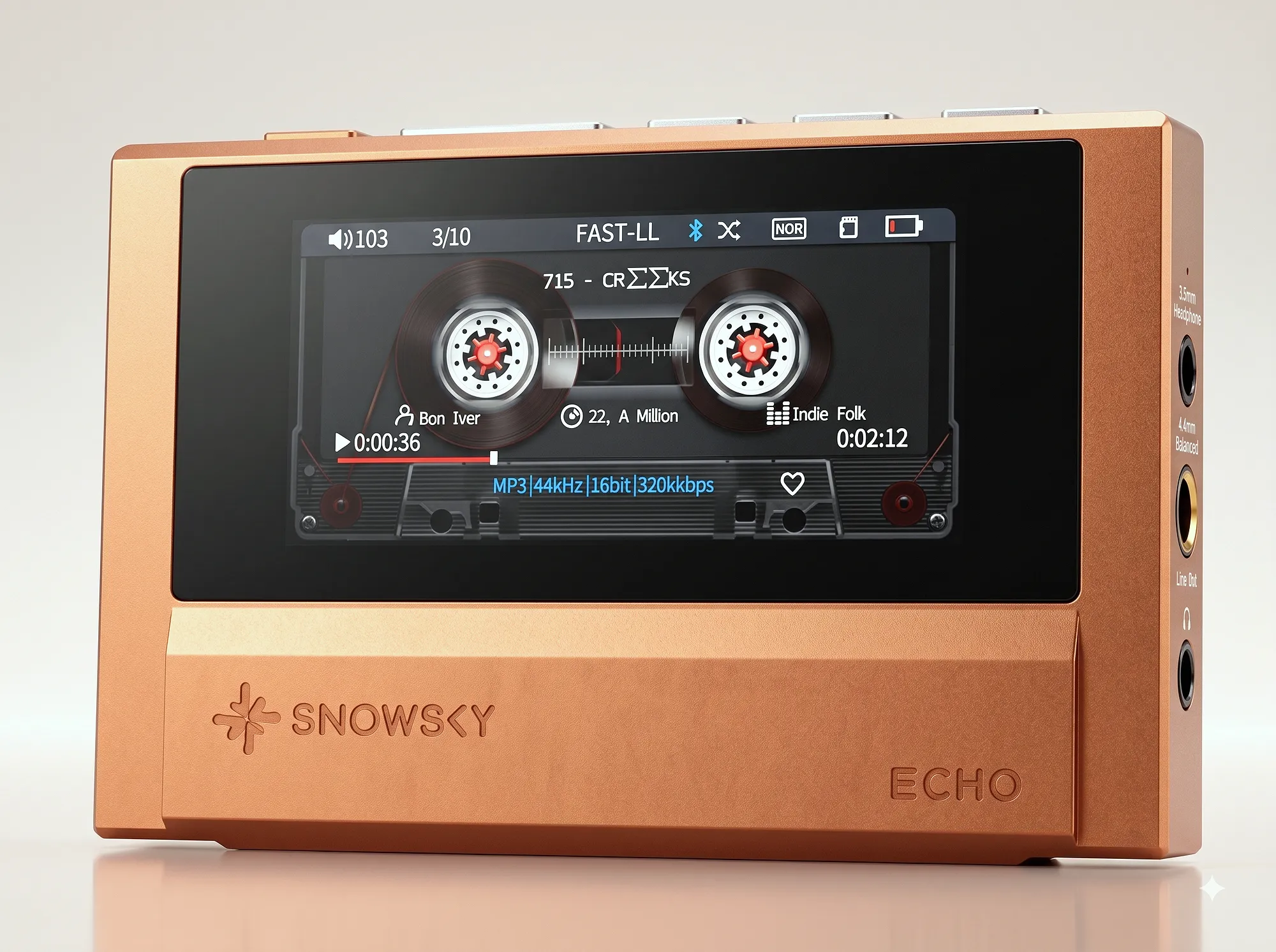 Анимация вращающейся кассеты в интерфейсе RTOS плеера FiiO Snowsky ECHO