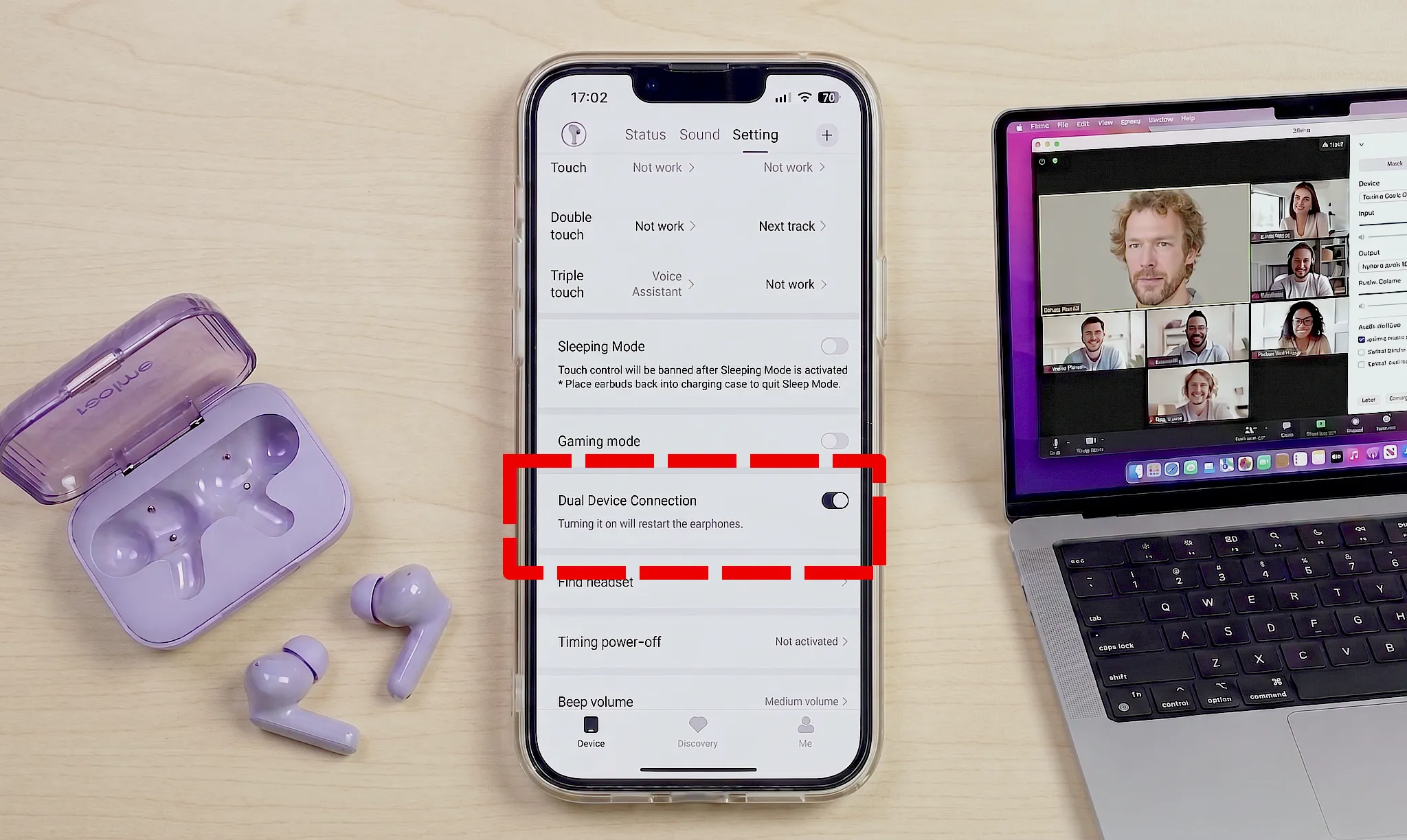 Скриншот активированной функции Dual Device Connection в приложении Realme Link.