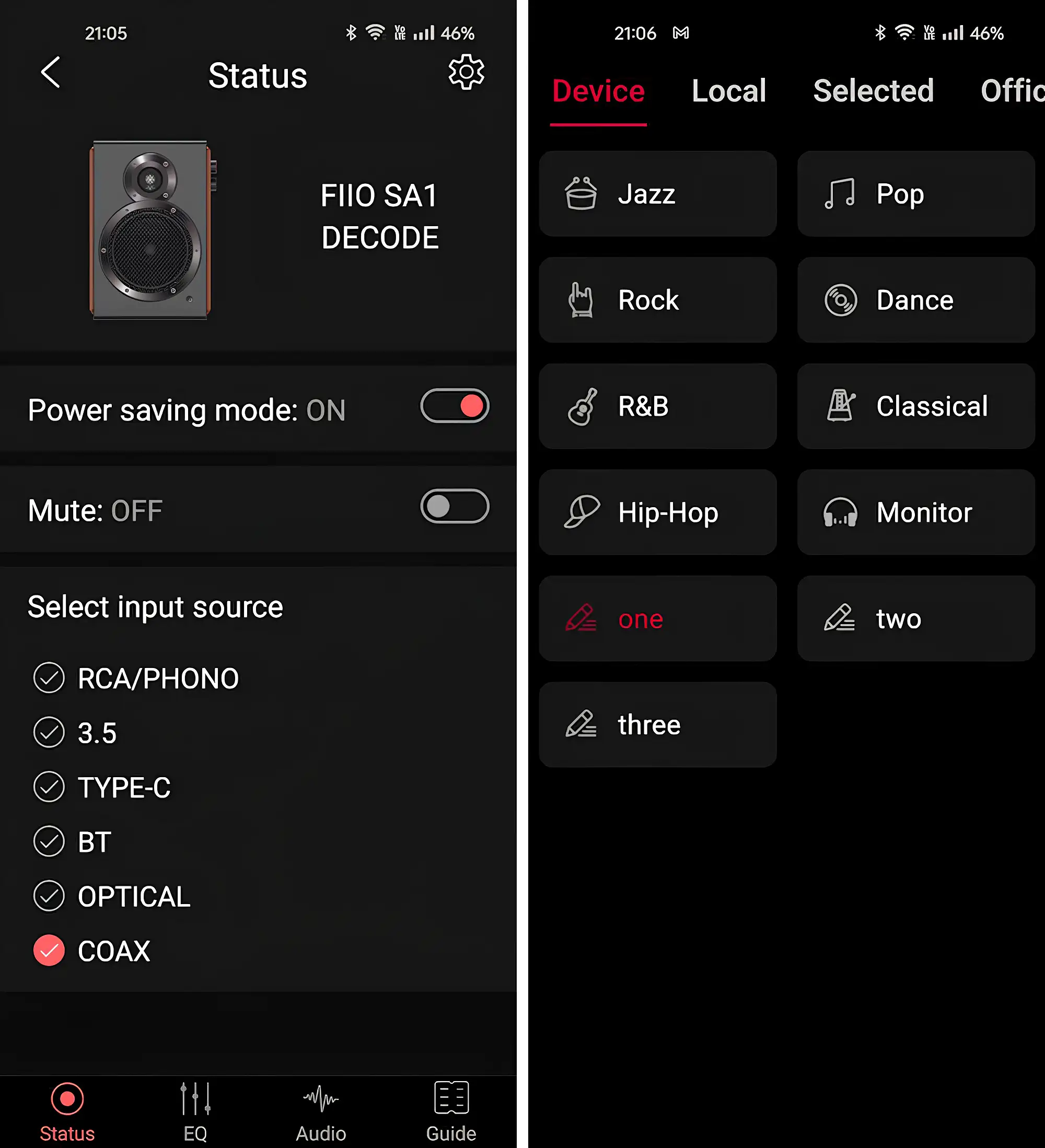 FiiO SA1 скриншоты приложение FiiO Control