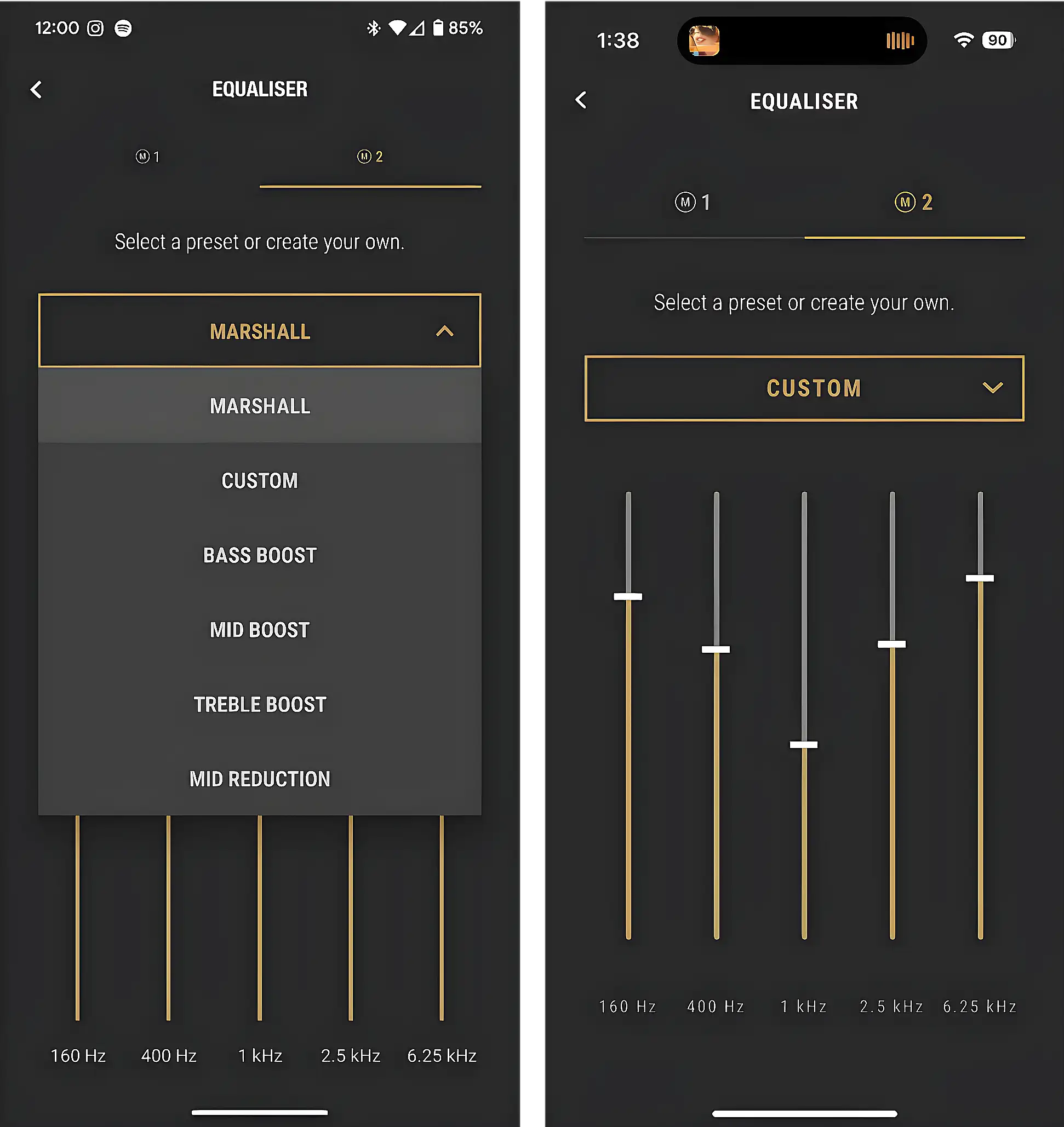 Marshall Major V скриншоты эквалайзера приложения APP Marshall Bluetooth