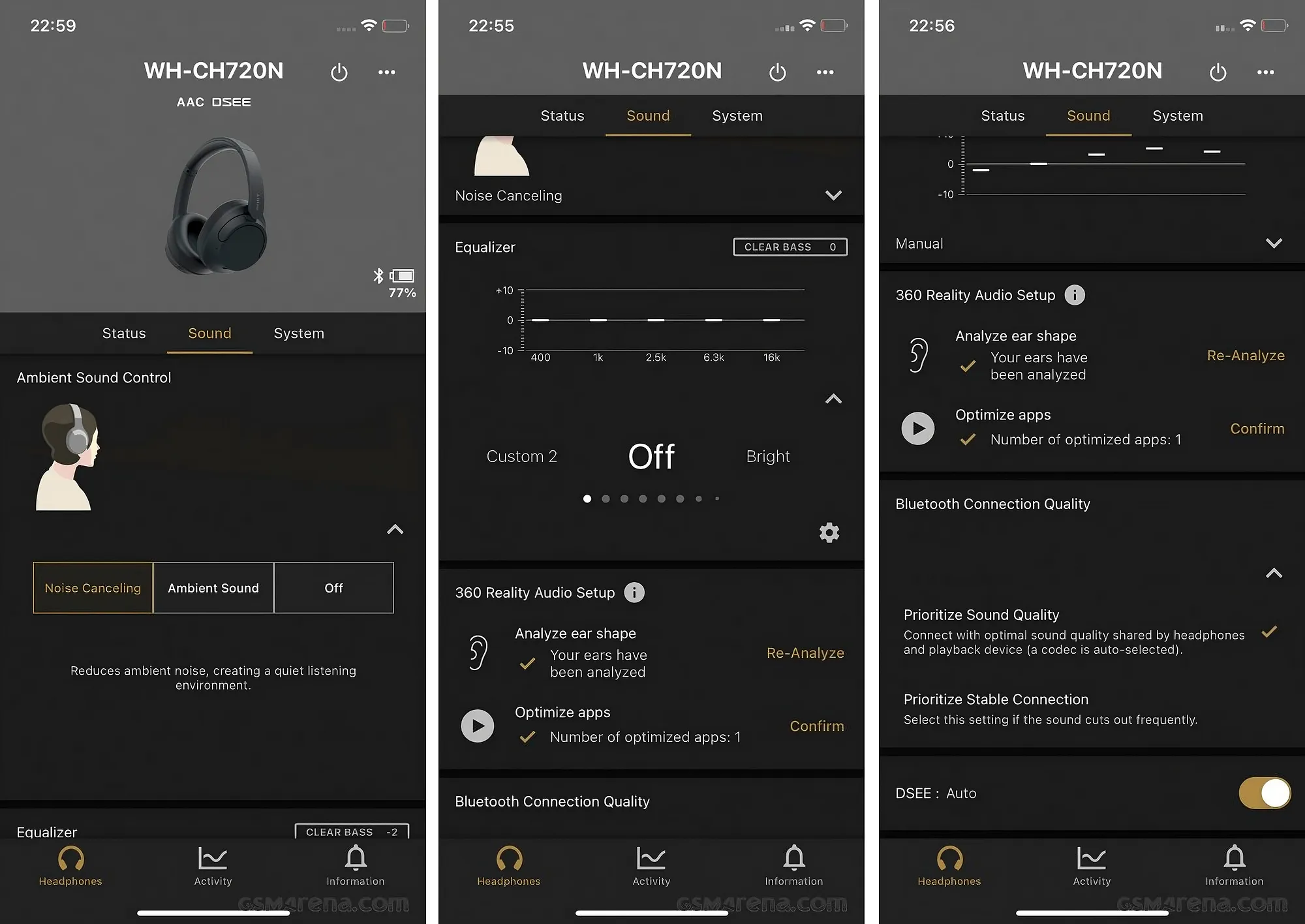 Sony WH-CH720N скриншоты приложения Sony | Headphones Connect