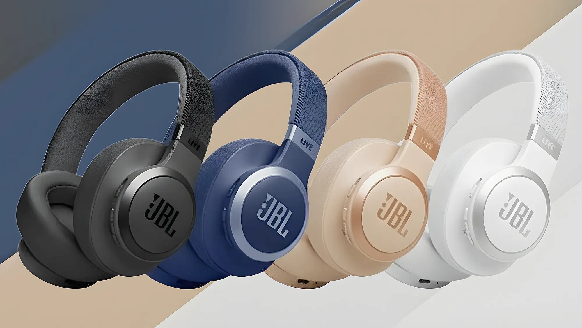 JBL Live 770NC четыре варианта отделки чёрный, белый, синий и песочный